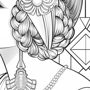 Art Deco Princess - Coloring Page - Line Art - Digital Stamp - Coloring ...