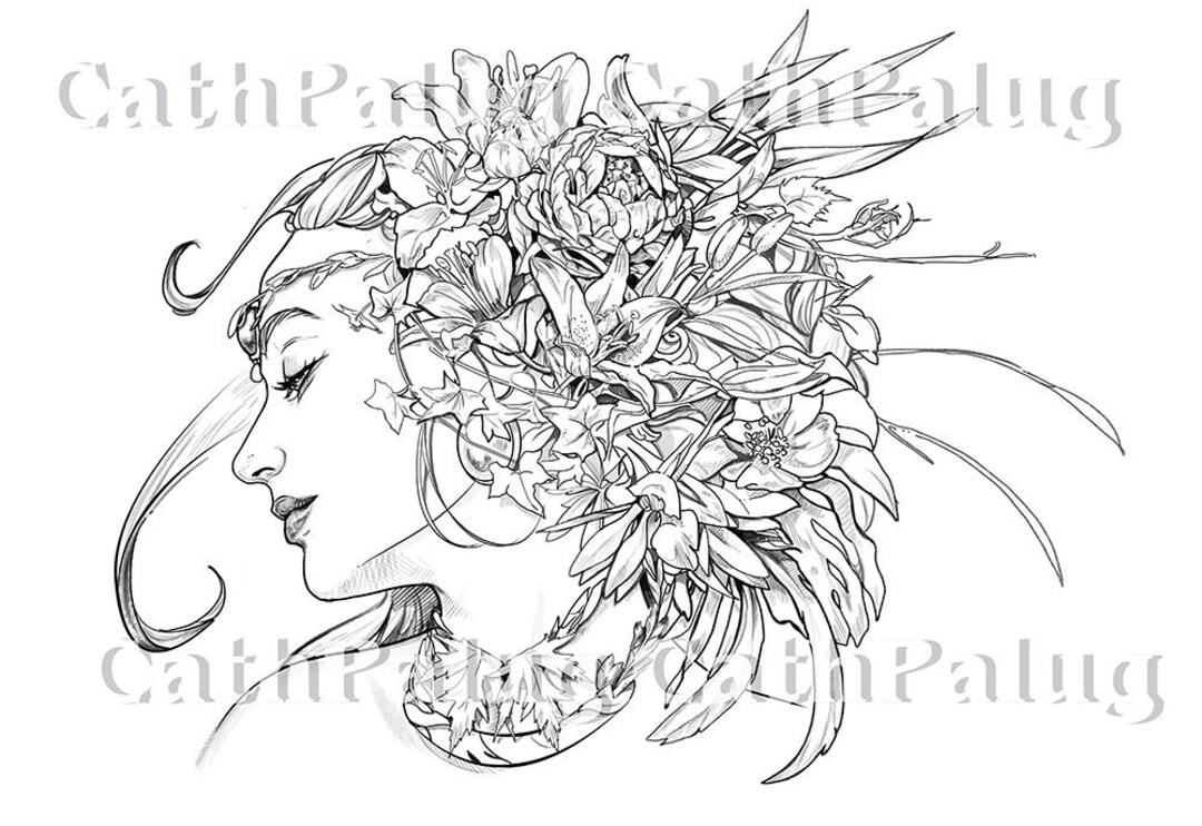 その他 The New Age of Feminine Drawing Goddess, Mythology, Portrait, Art Nouveau, Coloring Page