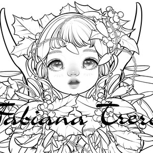 Christmas elf and krampus, cute, line art, digital stamp, folklore coloring page, JPEG, Coloring Page for Adults- grayscale-instant download