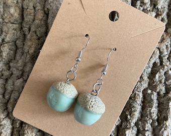 Ceramic Blue Acorn Earrings