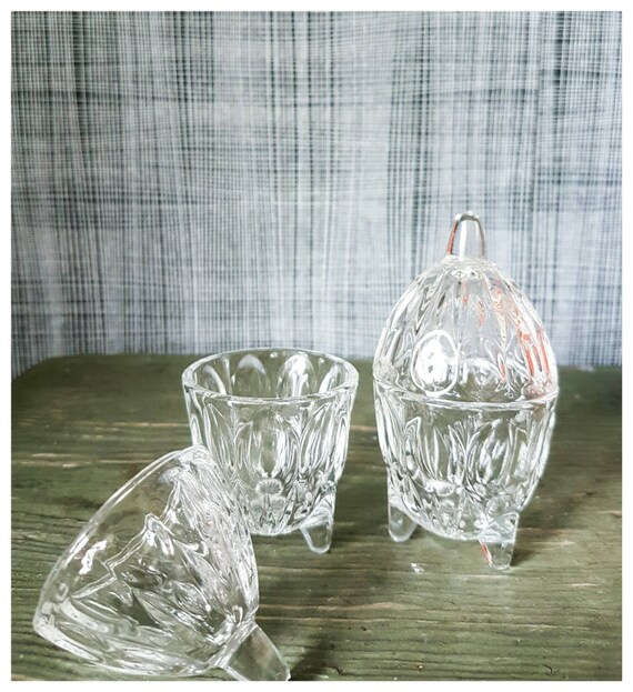 Salt and pepper bowls with lid pressed glass sugar bowl Etsy