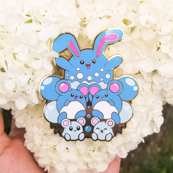 Pokemon Marill Evolution Family Hard Enamel Pin, lapel pin, pokemon pin, video game pin, azurill,marill, azumarill, water pokemon
