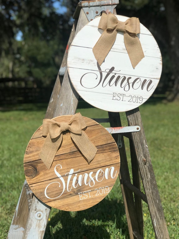 Rustic Wooden Personalized Circle Wedding Sign Rustic Home | Etsy