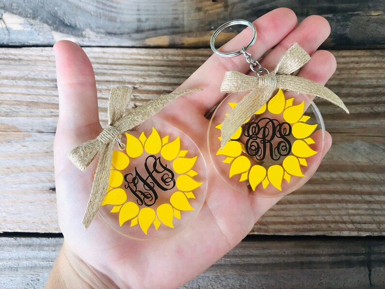 Download Sunflower Monogrammed Acrylic Circle Keychain Monogram | Etsy