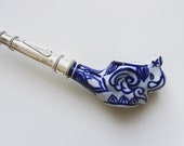 Vintage porcelain smoking pipe hand paint elephant shape sterling silver horn