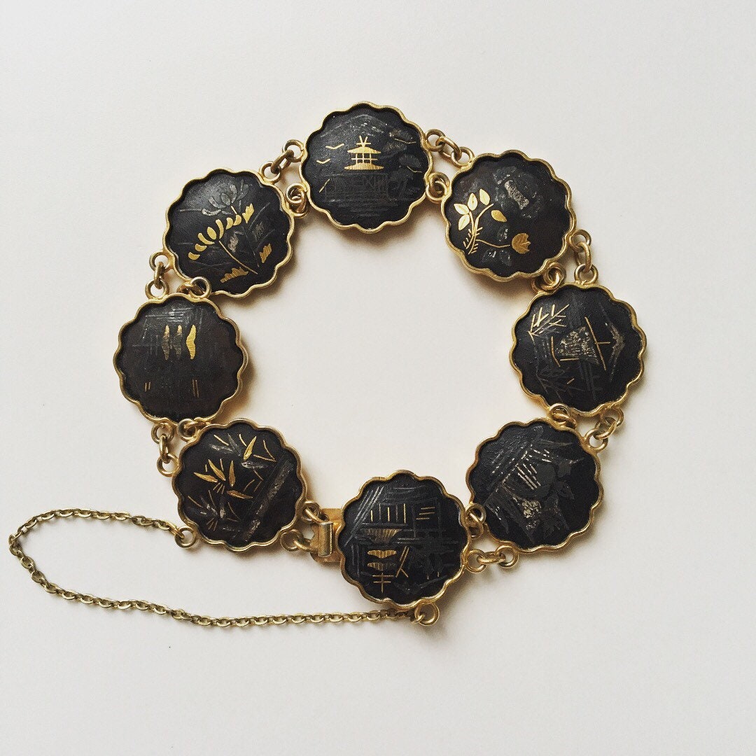 1940 Vintage KYOTO AMITA Damascene Japanese Bracelet Japanese Etsy