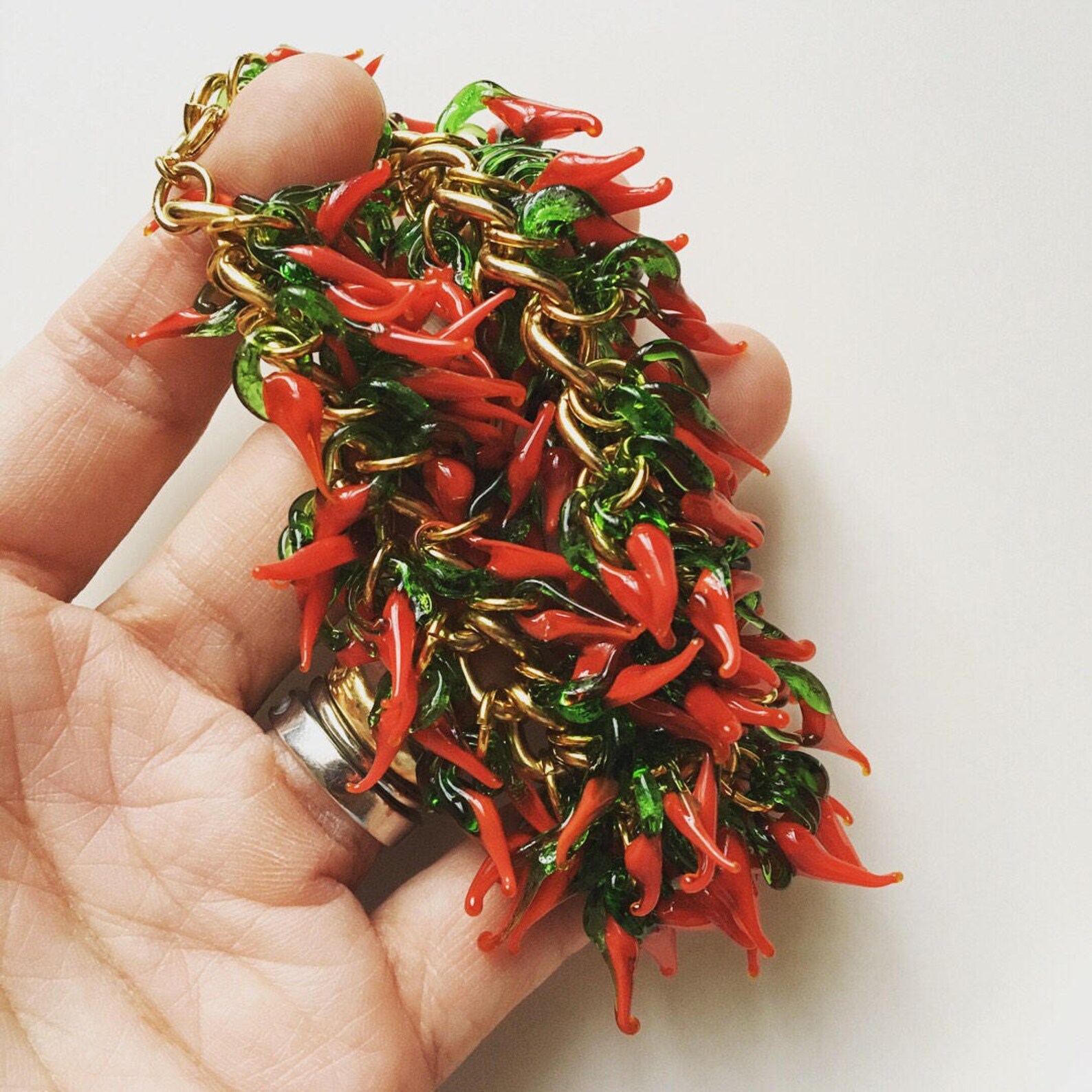 Vintage Italian red chili peppers good luck charm gold tone Etsy