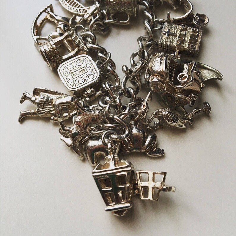 Vintage 1970 British Sterling Silver 20 Charms Bracelet Etsy