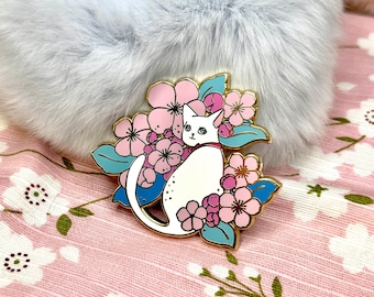 Pin esmaltado de gato Sakura - Diseño de flor de cerezo