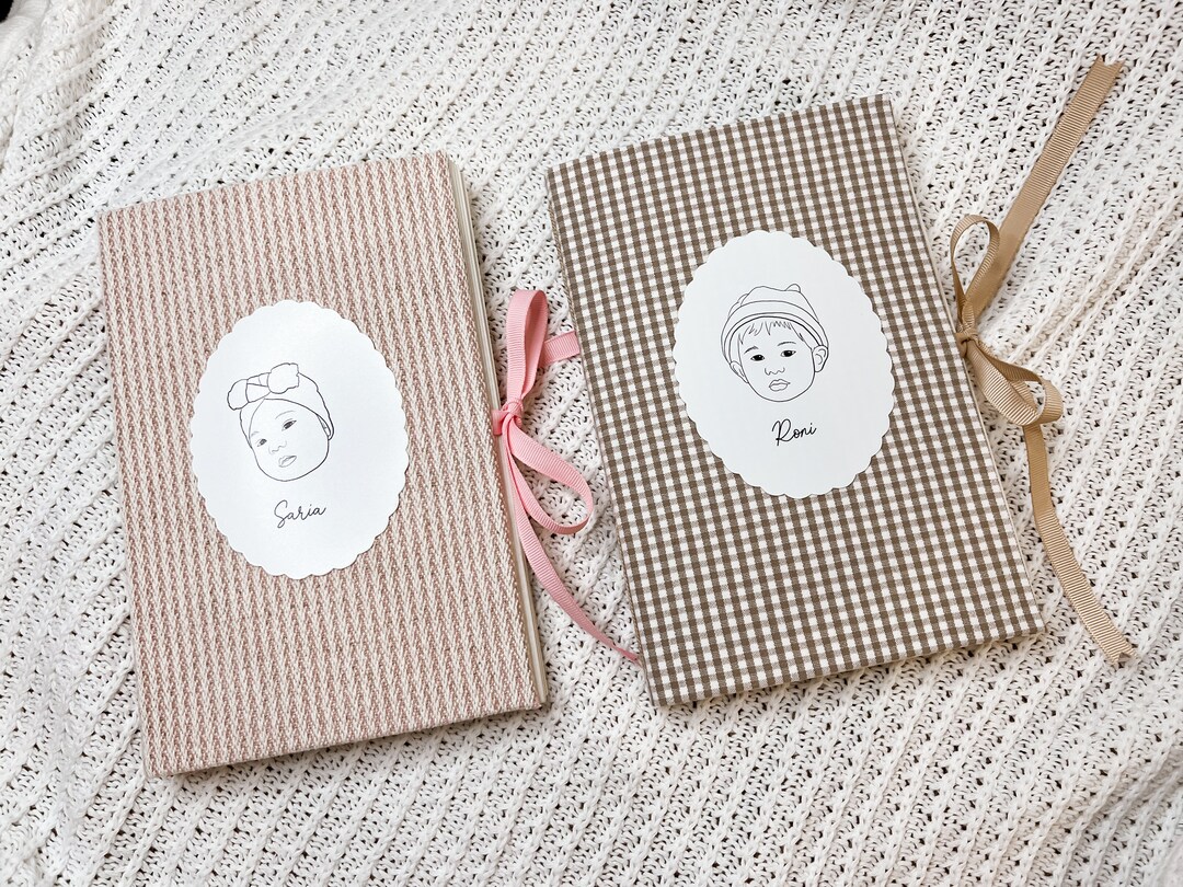 A Handmade Baby Book With Line Portrait Baby Book Baby Etsy