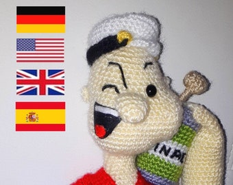PDF Crochet Pattern Popeye Amigurumi English - German - Spanish