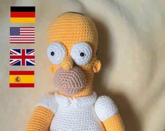 PDF Crochet Pattern Homer Simpson Amigurumi English - German - Spanish