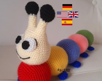 PDF Crochet Pattern Caterpillar Rudi Amigurumi English - German - Spanish
