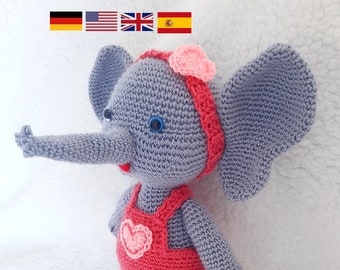 PDF Crochet Pattern Paula the elephant lady Amigurumi English - German - Spanish