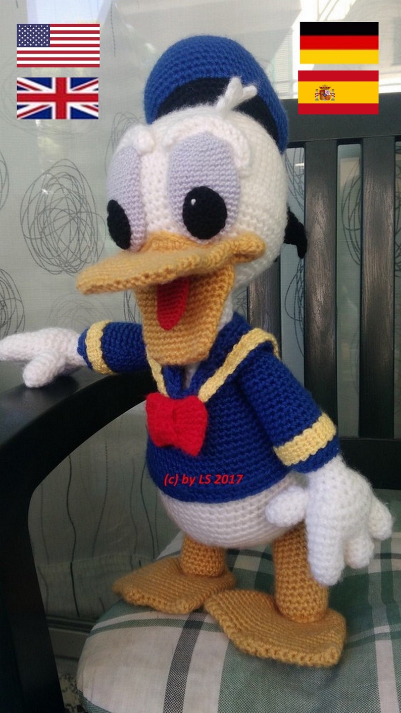 Patron au crochet Donald Duck allemand, anglais, espagnol, téléchargement PDF image 1