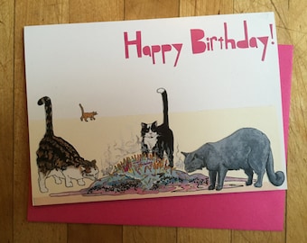 Ice Cream Cake Cats Birthday Card