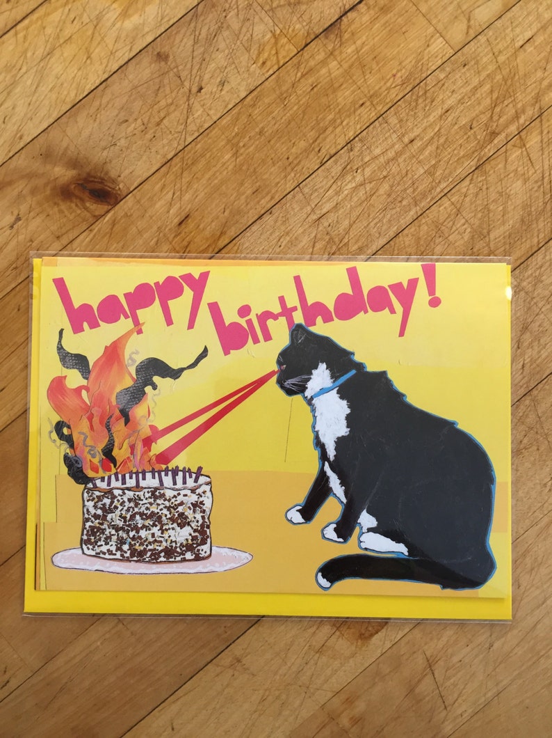 Laser Cat Birthday Card Etsy