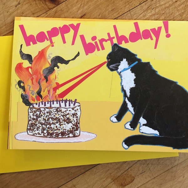Laser Cat Birthday Card Etsy