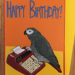 Tarjeta de cumpleaños del loro gris