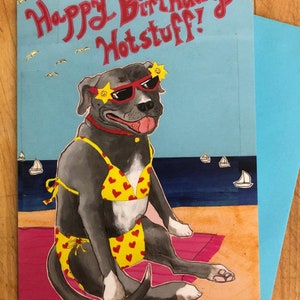 Pitbull Bikini Birthday Card