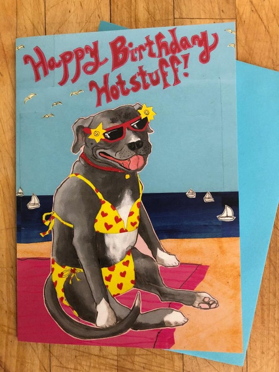 Pitbull Bikini Birthday Card 