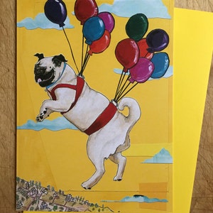 Flying Pug Birthday Card