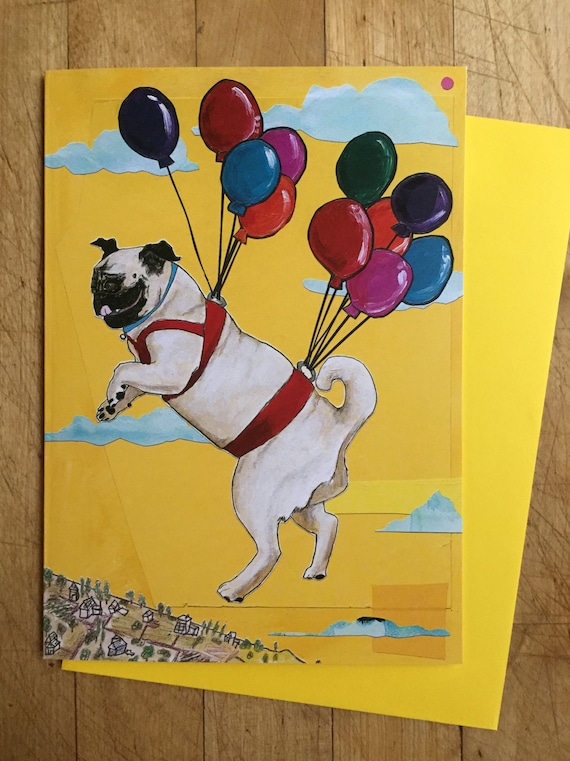 Flying Pug Birthday Card Flying Pug Birthday Card