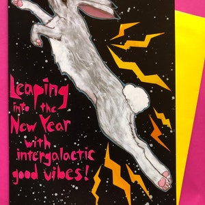 Intergalaktische Neujahrs-Kaninchen-Karte