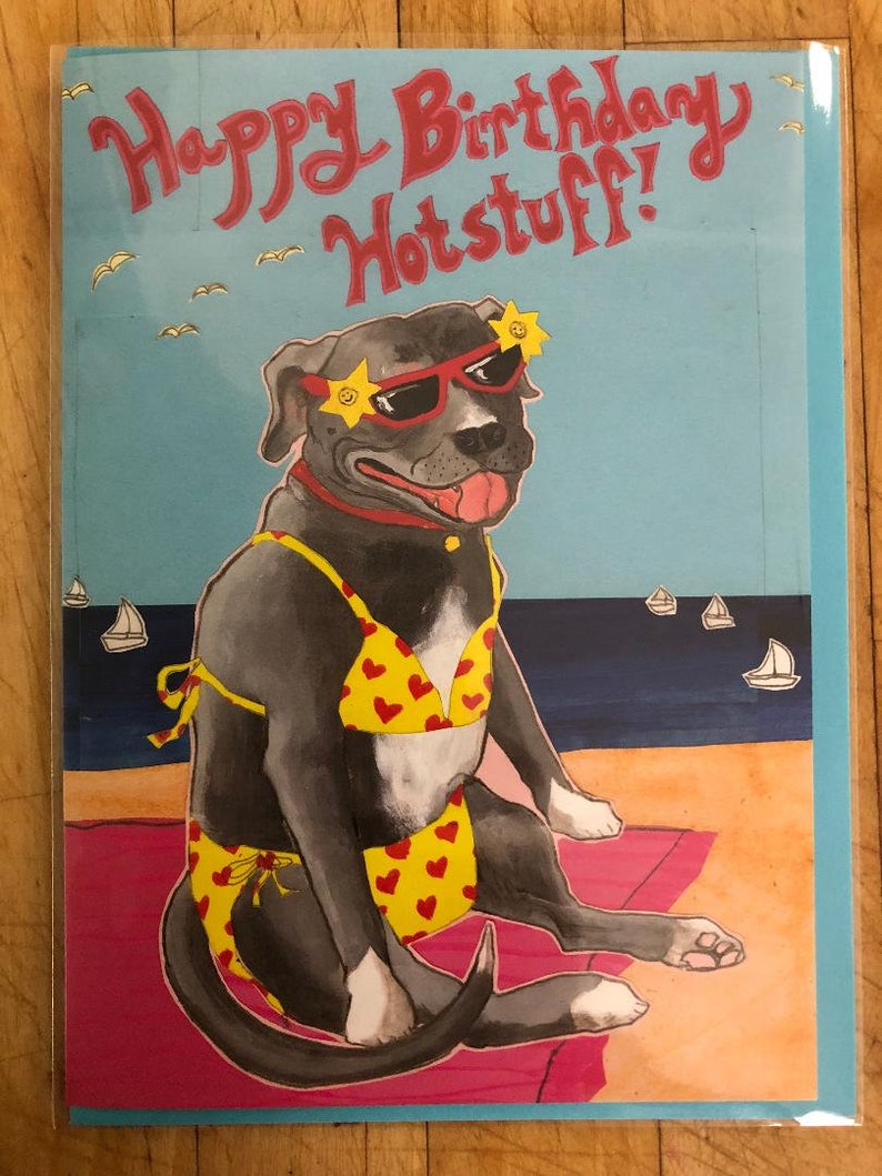 Pitbull Bikini Birthday Card Etsy