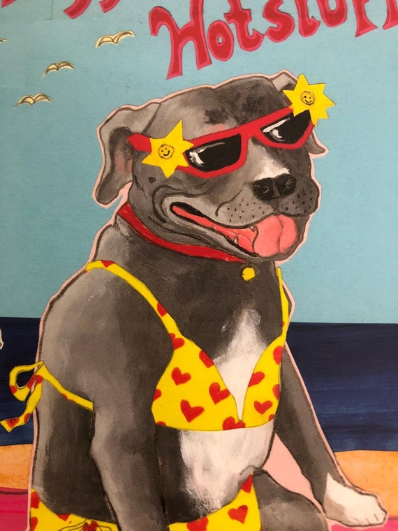 Pitbull Bikini Birthday Card 