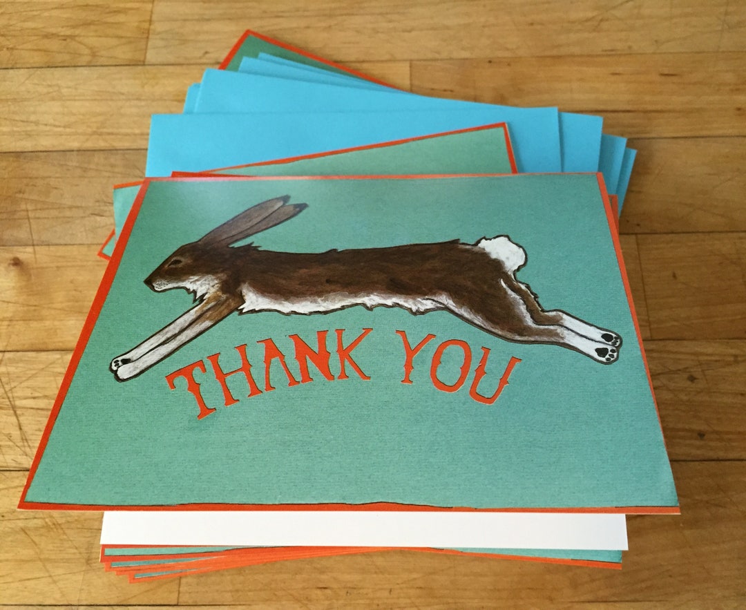 Thanks Rabbit Boxed Blank Thank You Note Cards - Etsy