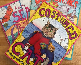 Gatti in costume, dinosauri vs macchine e dal mare agli alberi da colorare pack di combo di libro!