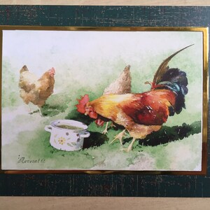 Vieille casserole_Le coq, les poules_Cartes de correspondance_13,9 cm x 10,7 cm_non pliées_effet métallisé or en relief_demi-mat supérieur