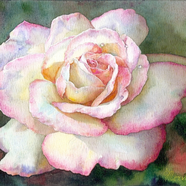 Aquarelle originale_La rose ensoleillée_peinture à la main_18x24 cm