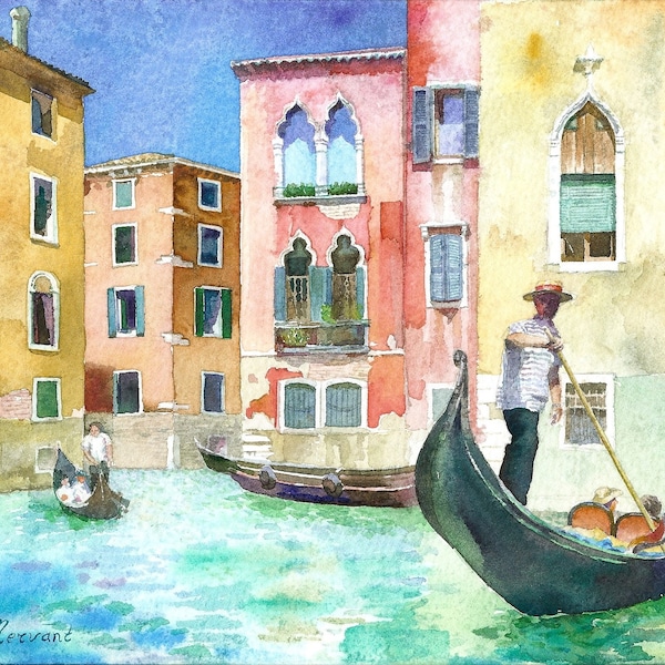 Venise_Fichier numérique_Aquarelle originale_Imprimable_Décoration_Illustration