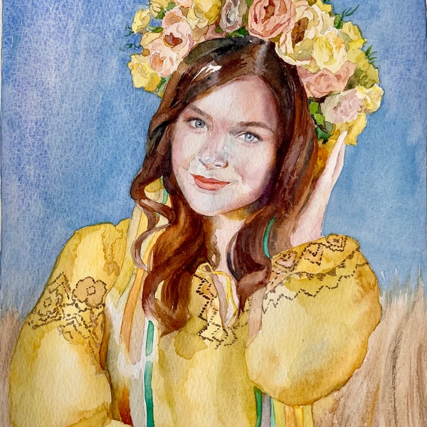 Ukrainienne _Aquarelle originale_8x10 in_Portrait_Peinture originale_Ukraine