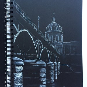 Paris. Le pont des arts. L&#39;institut de France _ Dessin pastel original _ Fait main