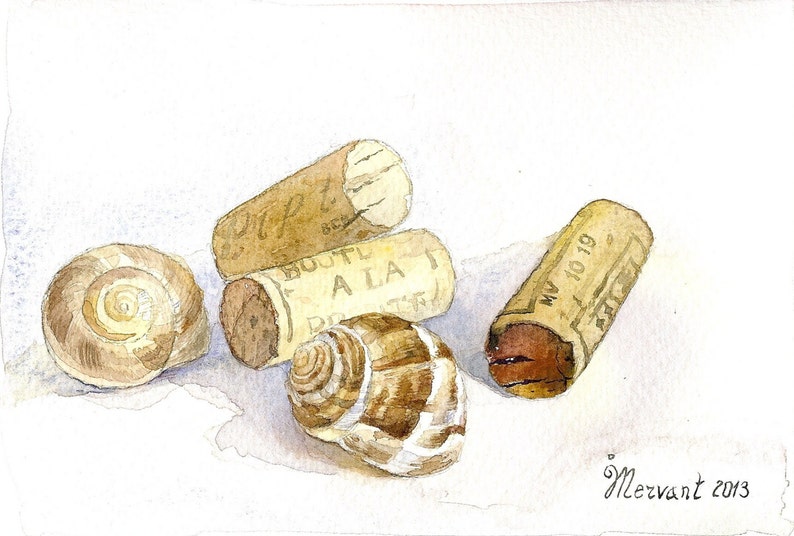 Corks_hand painted map_original watercolor_miniature image 1