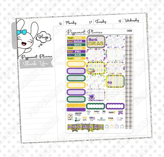 One page Mardi Gras One Page Mini Kit --- Planner Stickers --- 1434