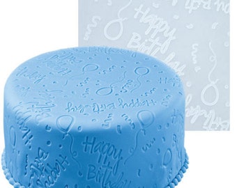 Great rug embossed Silicone Theme "Happy Birthday" sugar & almond paste