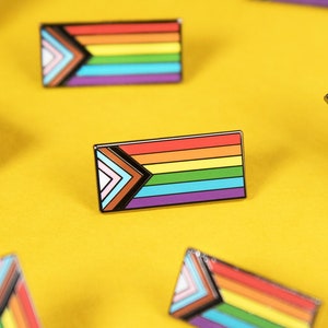 Progress Pride Flag Pin Enamel Badge Rainbow Inclusive Gay LGBT Equality Diversity Lesbian Bisexual Trans Asexual Queer Sex Education Ola Progress Flag