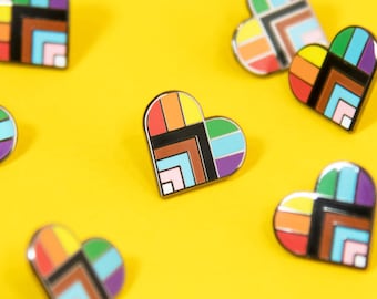 The Progress Pride Rainbow Heart Pin