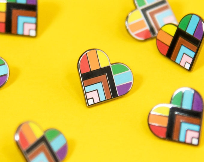 The Progress Pride Rainbow Heart Pin