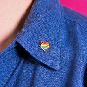 Pixel LGBT Pride Heart Pins Subtle Gay Rainbow Flag Badge Gaymer Personalised Valentines Gift Present Queer Card Sticker Bi Lesbian Love image 3