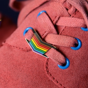 Inclusive Rainbow Lace Locks — Shoelace Subtle Gay Pride Charm Pendant LGBT Print Lesbian Bi Queer Gift Bracelet Badge Enamel Pin Badge