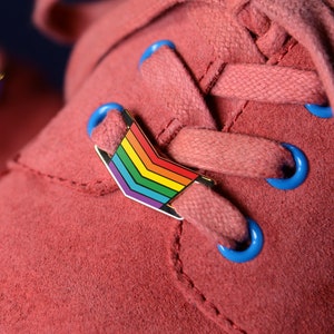 Rainbow Lace Locks Subtle Gay Pride Shoelace Charm Pendant LGBT Lesbian Bisexual Queer Gift Wedding Bracelet Personalised Enamel Pin Badge image 1