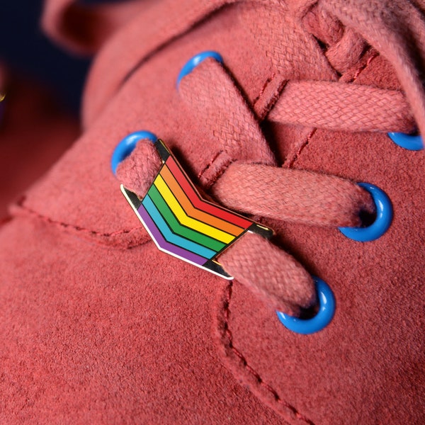 Rainbow Lace Locks — Subtle Gay Pride Shoelace Charm Pendant LGBT Lesbian Bisexual Queer Gift Wedding Bracelet Personalised Enamel Pin Badge