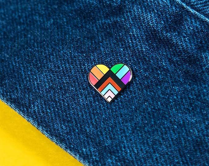 The Progress Pride Rainbow Heart Pin