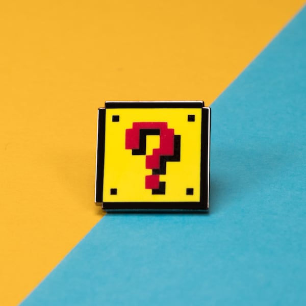 Mario Question Mark Enamel Pin — Gamer Present Design Kart 64 Print Retro Video Game Art Poster Charm Gameboy Nintendo Switch Playstation