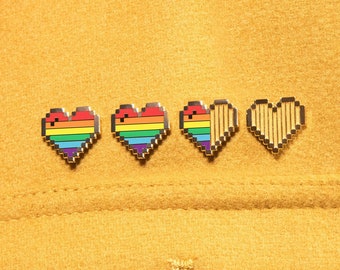 Rainbow Pixel Heart Pin Sets
